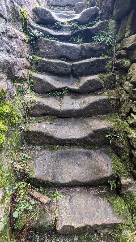 The worn steps at Wycoller Hall; imagine how much traffic up and down those steps caused that